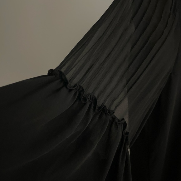 Kobi Halperin Silk Blouse Top Size XL Black Sheer Bell sleeves Popover Witchy - Picture 8 of 12